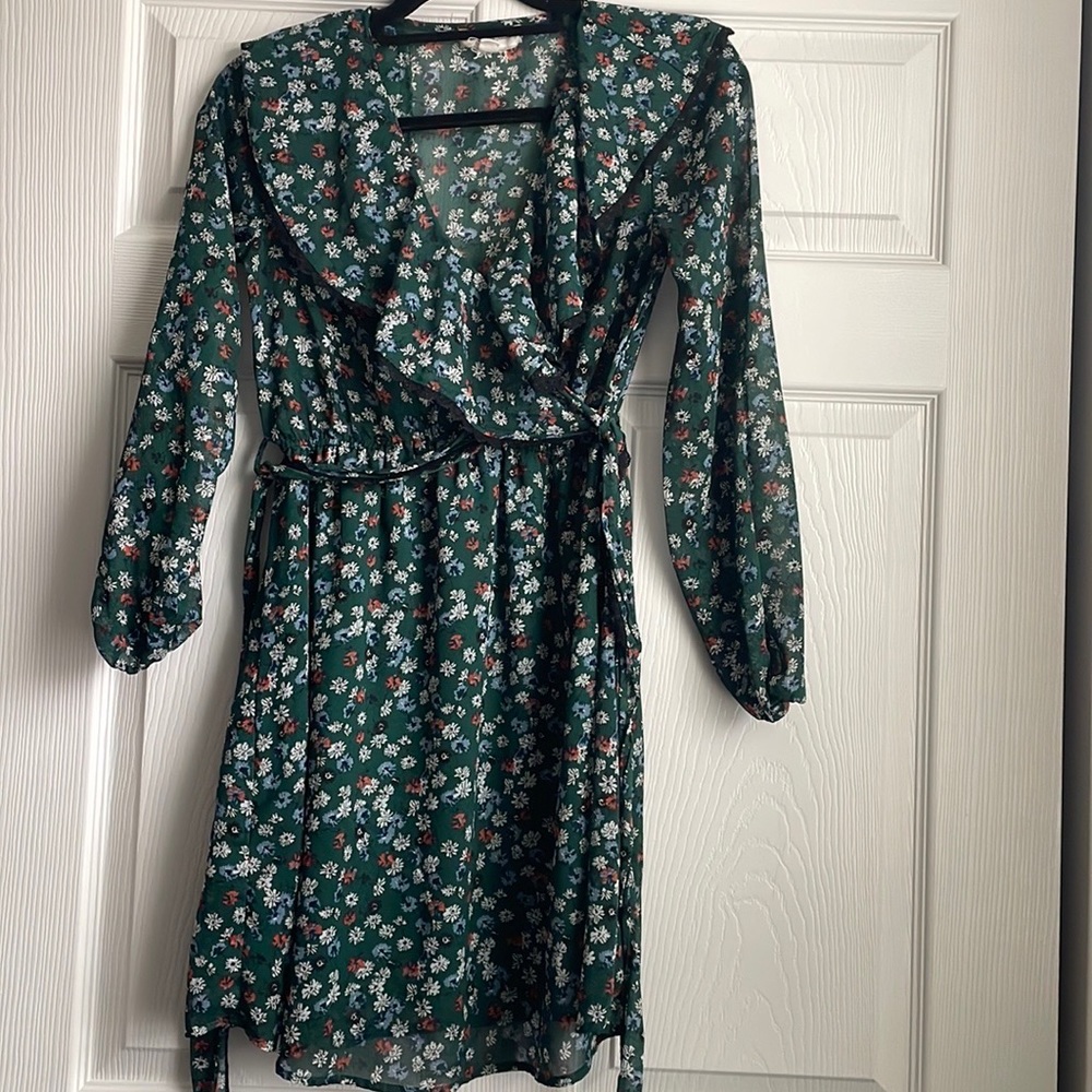 Threads and states dark green mini dress, S